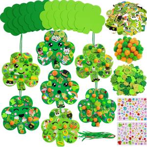 Treasure Cove St. Patrick's Day Foam Craft Kit Foam Shamrock Craft DIY St. Patrick's Day Shamrock Decorations with Lucky Clover Foam Stickers for Irish Classroom Activities Party Favor 12 Sets