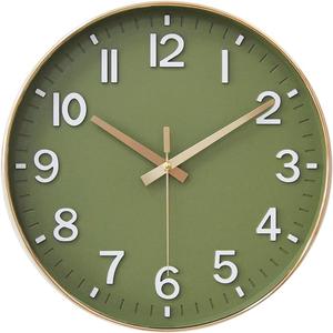 HZDHCLH Wall Clocks Battery Operated,12 inch Silent Non Ticking Modern Wall Clock for Living Room Bedroom Kitchen Office Classroom Decor (Olive Green and Gold)