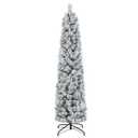 6-ft Pre-Lit Slim Christmas Tree Flocked Decoration with Pine Needles