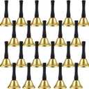 24 Pieces Hand Bells Silver Steel Service Handbells Black Wooden Handle Diatonic Metal Bells Musical Percussion (Gold)