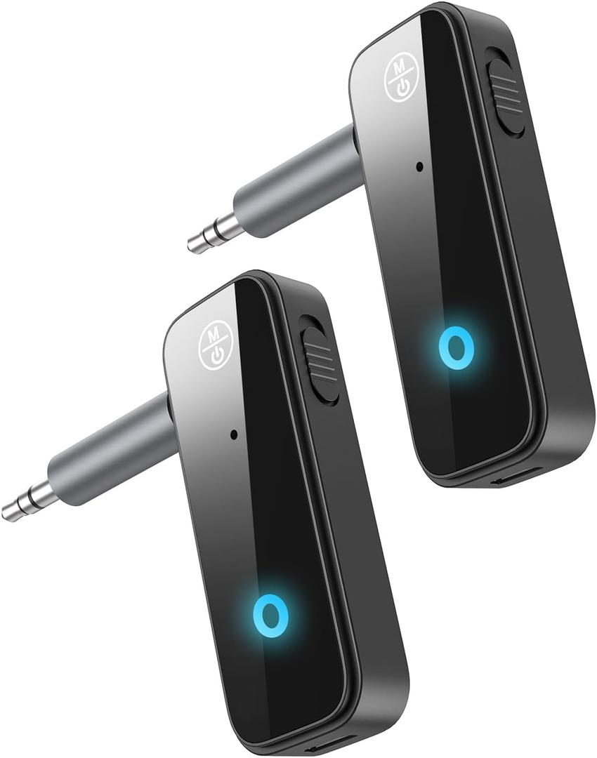 JXTZ 2 Pack Aux Bluetooth Adapter for Car, 2 in 1 Bluetooth 5.3 Transmitter Receiver for Headphones Car Home Audio Speaker, Portable 3.5mm Wireless Audio Receiver, Hands-Free Call