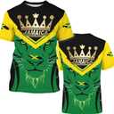 BJU Jamaica Flag T-Shirt Lion Tee Printed Crewneck Short Sleeve Casual Sports Top Unisex (Large)