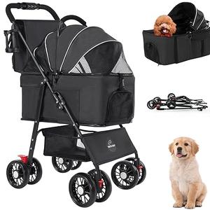 3 in 1 Pet Dog Stroller for Small Medium Dogs 10-50 lbs, Foldable Cat-Strollers for 2-Cats with Removable Carrier, Pet-Strollers for Cats with Storage Bag, Small Puppy-Stroller, Dog-Cart (Black)