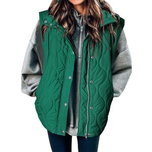 EVALESS Cropped Puffer Vest Women Lightweight Quilted Stand Collar Sleeveless Jackets Fall Winter 2025 Button Zip Up Coat (Medium, Atlantic Green)