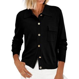 PRETTYGARDEN Women's 2026 Spring Long Sleeve Knitted Button Down Shirts Lightweight Cardigan for Women Dressy Casual Tops (Large, Black)