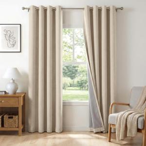 100% Blackout Shield Linen Blackout Curtains for Bedroom 84 Inches Long, Natural Flax Grommet Curtains for Living Room, Thermal Insulated Room Darkening Drapes for Nursery, 50" W x 84" L, 2 Panels