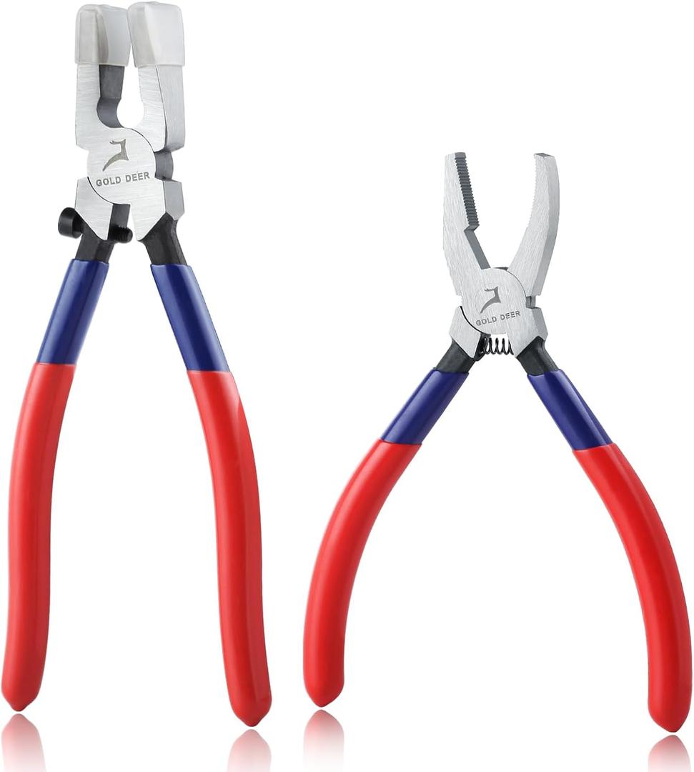 2 Pcs Glass Breaking Pliers Set Glass Running Pliers and Breaker Grozer Pliers Glass Cutting Pliers with Adjustable Screw Professional Glass Cutting Tool Stained Glass Cutting Tool Kit