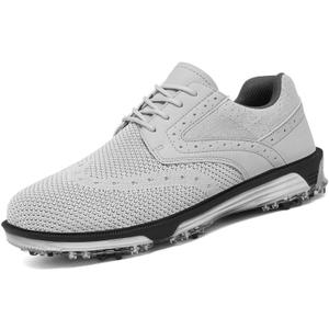 ULTIANT Men's Golf Shoes Fixed Nailless Sole Lightweight Breathable Spikeless Outdoor Footwear (White,46)