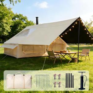 Inflatable Tents for Camping, Easy Setup Inflatable Tent with Canopy, Large Glamping Tent with Pump, Waterproof Oxford 4 Season Air Tent with Skylight Mesh Windows for 2/4/6/8/12 Person