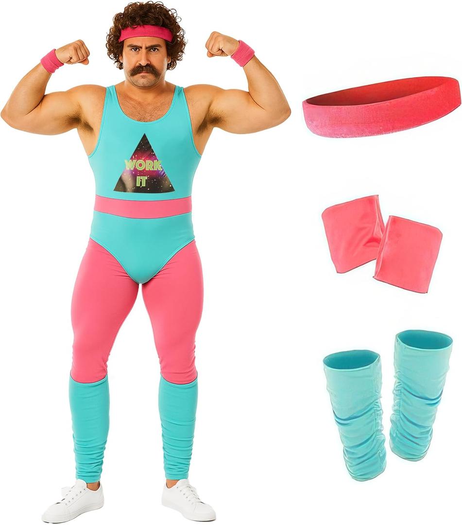 Fun Shack 80s Exercise Costumes For Men, 80s Workout Costumes, Retro Fitness Outfits For Men, 80s Gym Attire (Medium)