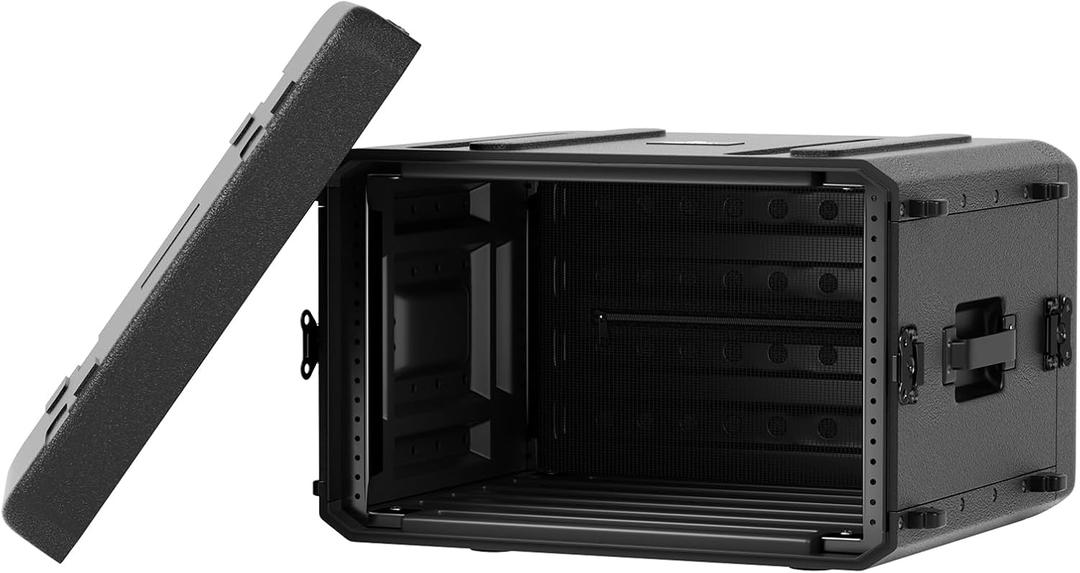 Phenyx Pro 6U Rack Case, 19" Rackmount Road Case, Detachable Front and Back Cover Storage, Shockproof & Waterproof, Audio Rack for Wireless Mic Systems, IEMs, Amplifiers (PRCSE-6UD) (6UD(57*52*34.3cm))