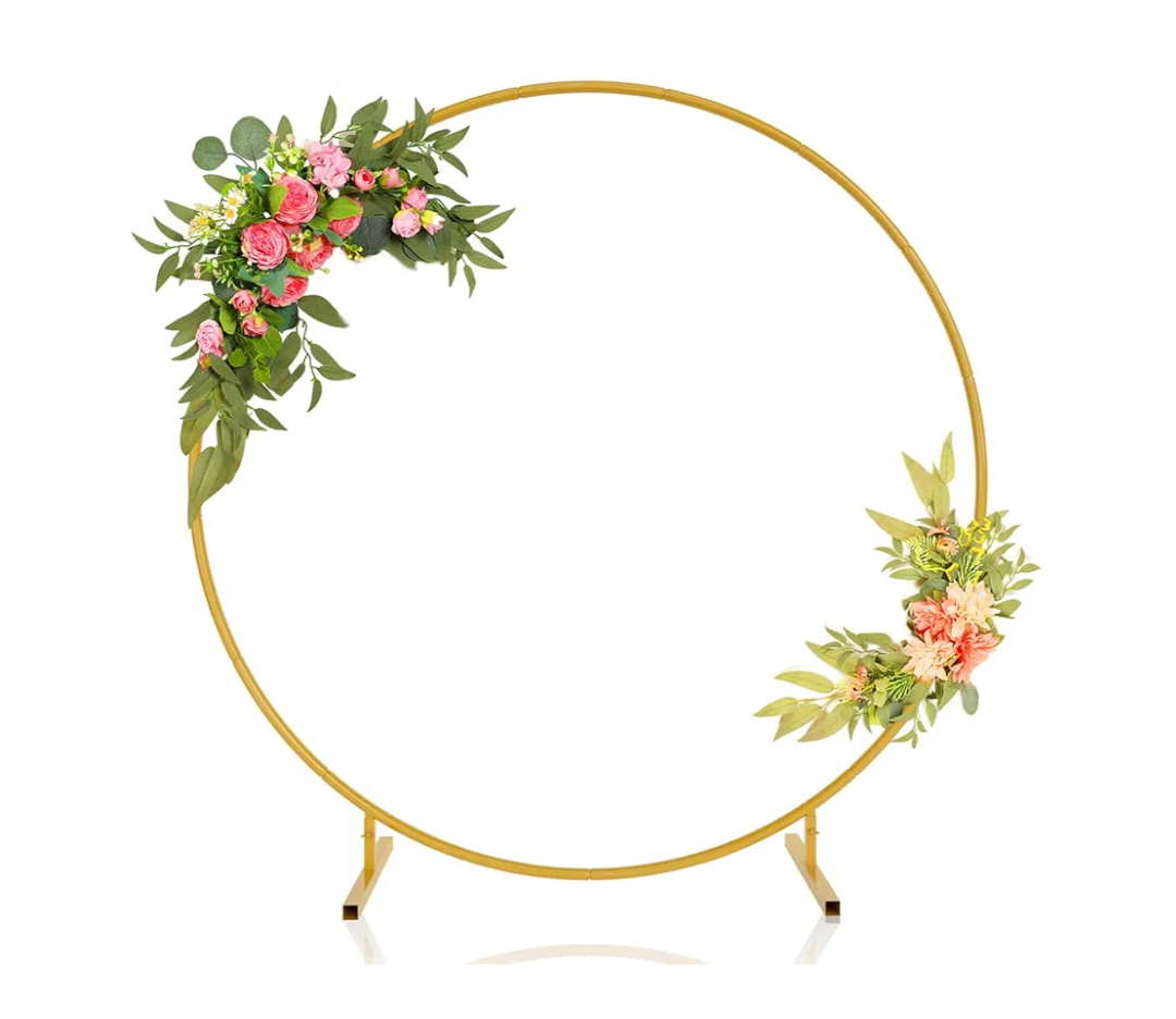 7.2ft Round Backdrop Stand, Stable Balloon Arch Stand, Metal Wedding Arch Backdrop Stand Circle Backdrop Stand Frame for Wedding, Birthday Party, Baby Shower Decoration (Gold)