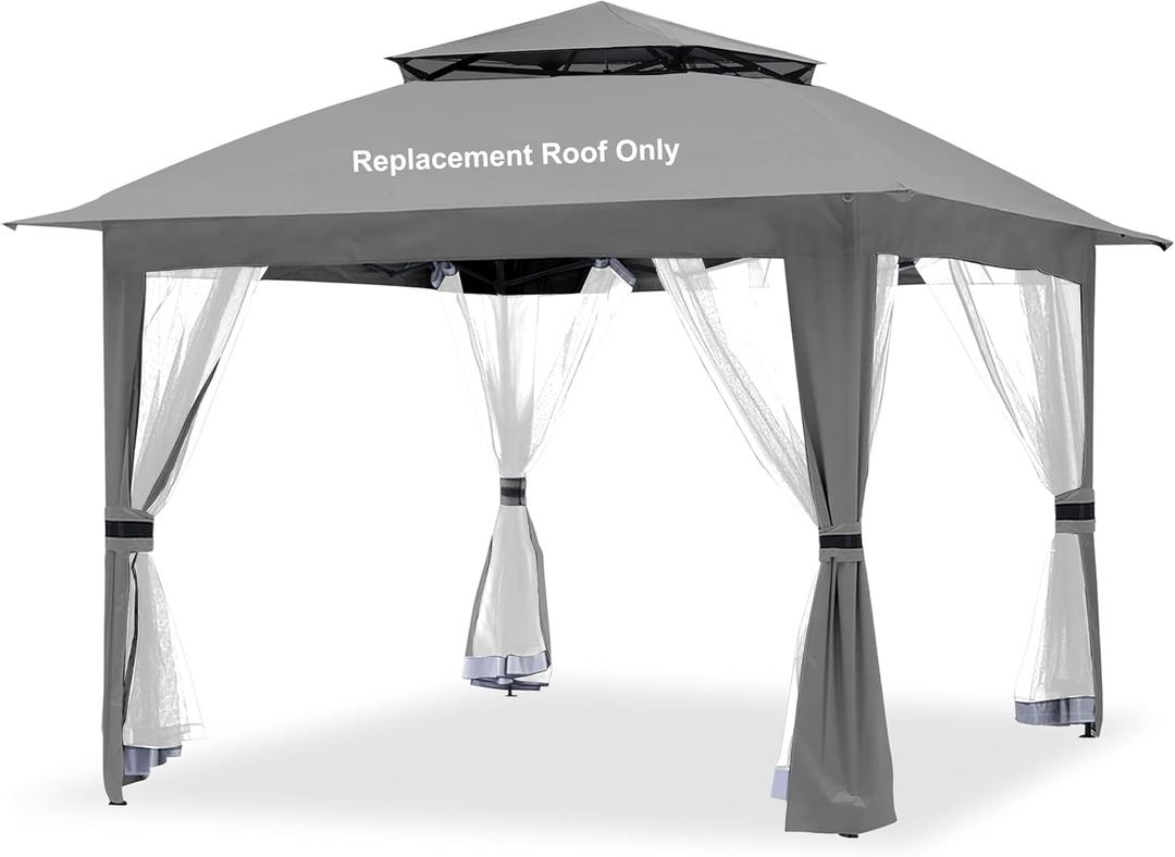 Grey Gazebo Cover Compatible with CoolSpot 11'x11' B07QYMDP3D,B08GKHZ4SX,B08GKJ2J22,B0CL3Q2TTK,B0BPCBJ3XL,A109000101,A109004401,ASIN: B0BY7KBSFZ,B09PTDSSDS,B09PTCTK51,CS121-BGE-AZ, G121-TAN (Gray)