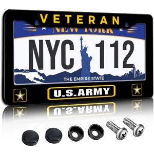License Plate Frame Veteran U.S. Army License Plate Frame America Military Badge Rust-Proof Waterproof Stainless Steel with Screws for Men Women 12.2 x 6 Inches