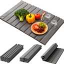 Large Stone Dish Drying Mat for Kitchen Counter, Quick-Dry Diatomaceous Earth Mat with PU Cover & Waterproof Bottom, Foldable Absorbent Drying Stone for Dishes, Cups and Bottles(25.2''  16.1'')