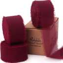 Ribbli Burgundy Ribbon 1 Inch x 3 Rolls Total 24 Yards Handmade Fringe Chiffon Silk Ribbon for Wrapping Wedding Invitations Bridal Bouquets DIY Crafts Home Decor