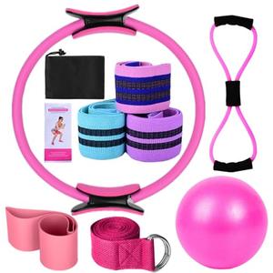 Karlak Yoga Sets for Women Pilates at Home Equipment Pilates Magic Ring Booty Bands for Working Out Glutes Yoga Ball 25cm Figure 8 Resistance Band Yoga Bands for Stretching