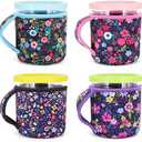 4Pack Reusable 24oz Ice Cream Sleeves with Handle, Neoprene Insulated Sleeves for Ninja Creami NC501, NC500 Series Deluxe Ice Cream Maker Containers(Flower)