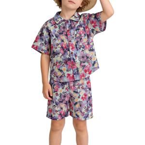 Glorycat Boy Clothes Summer Outfits Toddler 2 Piece Kids Floral Hawaiian Shirt and Shorts Set for Casual Beach Vacation,Pink for 7-8Y