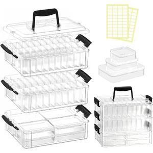 Bead Organizer Box 58 Pcs, 3-Tier Stackable Storage Box, and 3 Different Container Sizes Small Plastic Containers with Lids, Portability, Clear Organizers for Jewelry DIY Craft Storage