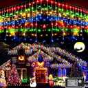 KNONEW 99ft 960 LED Christmas Lights Outdoor Decorations with 180 Drops, 8 Modes Curtain Fairy Light, Clear Wire LED String Light Indoor Decor for Wedding Party Christmas (Multicolor)