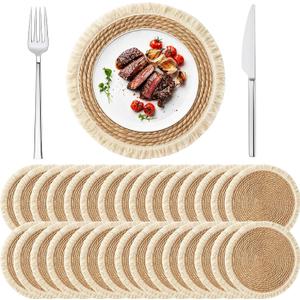 30PCS 14 Inch Woven Charger Plates with Tassel Bulk Set