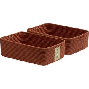 MiniArk Large Shallow Organizing Baskets 15x11x5.1 Inches - Rope Woven Storage Bins for Bathroom, Shelves, Cube Closet, Red 2 Packs