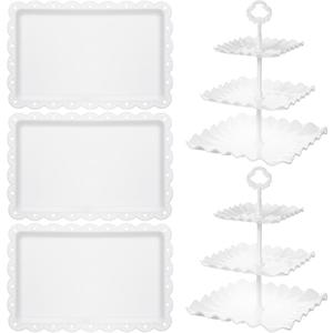5 Pcs Dessert Table Display Set, Cupcake Stand, 5-Piece White Plastic Party Tray Set with 3-Tier Display, Dessert Tree Tower for Birthday Cady Bar Dcor Weddings, Parties Events