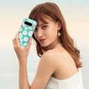 Hocase for Google Pixel 9 Pro XL Case, Shockproof Heavy Duty Protection Hard Plastic+Silicone Rubber Bumper Hybrid Protective Case for Google Pixel 9 Pro XL 6.8" 2024 - White Flowers in Teal