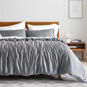 EVERGRACEHOME Tencel Lyocell Cooling Duvet Cover Set Queen Size 3 Piece, 100% Natural Eucalyptus Lyocell Fiber from Austria, Luxury Silky Soft Comforter Cover with 2 Shams, Charcoal Gray, 92"x88"