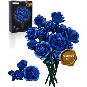 iATOM Blue Rose Bouquet Building Set, 12Pcs Flowers Botanical Collection for Adults, Valentine's Day Gift for Her/Girlfriend/Mom/Wife/Couple, Vintage Home Office Table Centerpiece Decor Aesthetic