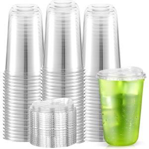 Etersky 50 Pack 16 oz Clear Plastic Cups with Sip Lids, Round Bottom Straw less To Go Iced Coffee Cups, Disposable BPA Free Bubble Tea Smoothie Cups for Coffee Shops, Holiday, Christmas, Party