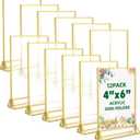 TonGass 12-Pack 4"x6" Gold Acrylic Picture Frames  3mm Gold Border Wedding Table Number Holders, Clear Double-Sided Acrylic Sign Holders for Weddings, Banquets, Parties, Centerpieces