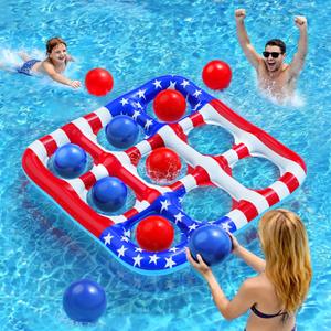 Pool Toys Games for Kids - Inflatable Outdoor Water Toys for Adults and Family Giant US Flag Floating Board Swimming Pool Game Float with 10 Balls Outdoor Beach Toy for Adults Teens Kids