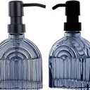 2 Pack Glass Soap Dispenser Bathroom, 9 Oz Kitchen Soap Dispenser, Refillable Liquid Modern Soap Dispenser for Hand Soap, Lotion Dispensers Bottle - Home, Commercial Countertop Decor. (Navy Blue)
