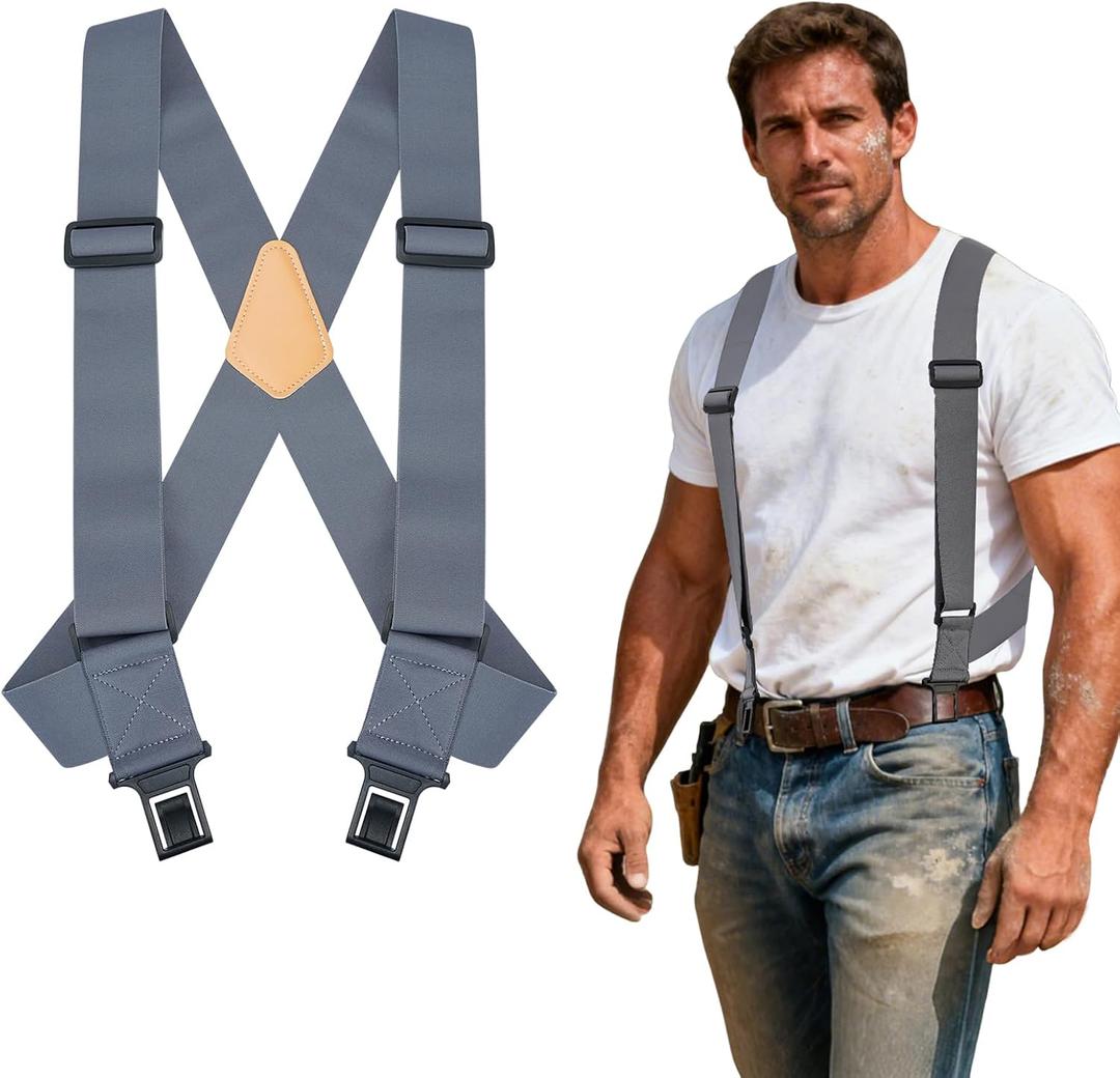 MELOTOUGH Belt Clip Suspenders For Men Heavy Duty, Outback Side Clip/Trucker Men's Suspenders with 2inch Width Elastic (Grey) MELOTOUGH Belt Clip Suspenders For Men Heavy Duty, Outback Side Clip/Trucker Men's Suspenders with 2inch Width Elastic (Grey)