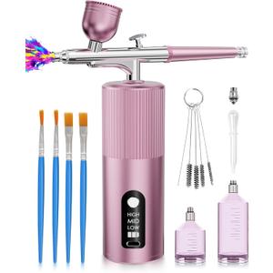 Airbrush Kit with Compressor - Airbrush for Nails,48PSI Screen Display Air Brush,Rechargeable Wireless Airbrush Gun Machine for Nail Art, Makeup, Painting, Cake Decor (Pink)