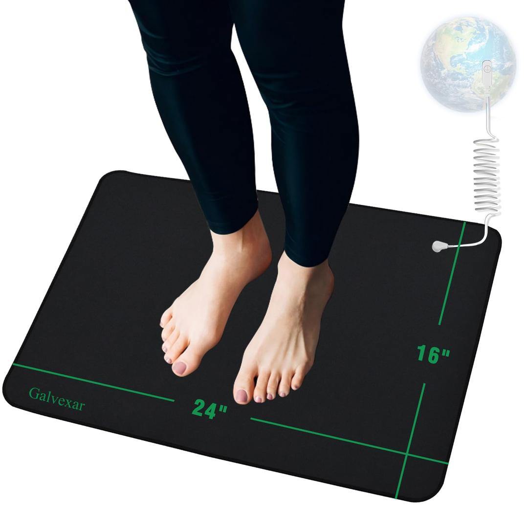 Galvexar Grounding Mat for Feet Earthing Pad with 15ft Cord Conductive Carbon Fiber for Improved Sleep Pain Relief Muscle Relaxation Stress Reduction Wellness Mat for Bed Desk Couch Yoga(35"x24")