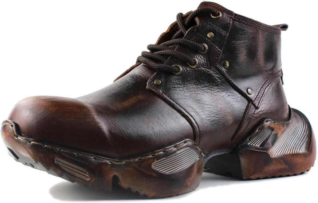 OSSTONE Vintage Fashion Sneakers for Men lace-up Leather Retro Moto Chukka Boots Casual Shoes OS-5008-S-1-US-R