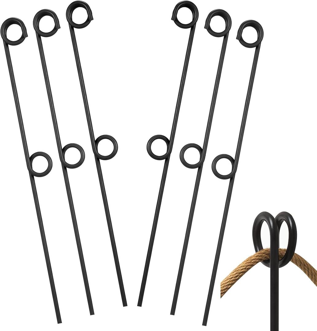 MorningRo 6 Pcs 42'' Double Rope Stakes Black Steel Poles/Stakes with Loop Fence Poles for Creating a Rope Border Around Flower Beds, Trees, Gardens, Walkways
