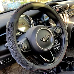 PINCTROT Steering Wheel Cover Great Grip with 3D Honeycomb Anti-Slip Design, Universal 14.5-15 Inch (Black/Red Stitch) (Medium(Standard) Size[14 1/2''-15''])