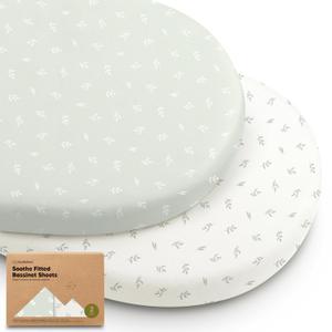 2-Pack Organic Bassinet Sheets for Girls, Boys - 100% Cotton Bassinet Mattress Sheets Compatible with Halo Bassinest Swivel Sleeper, Graco, Baby Delight, Chicco, Unisex Fitted Bassinet Sheets (Herb)