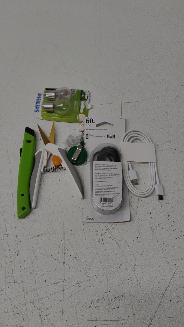 Knife, Scissors, Weighing Scale, 2 Packs Of Bulbs And 2 Packs Of Cables Knife, Scissors, Weighing Scale, 2 Packs Of Bulbs And 2 Packs Of Cables