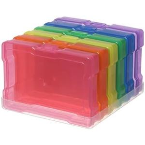 novelinks 6 Pack 4”x6” Photo Storage Boxes – Multi-Colored Plastic Organizer Cases with Lids – Picture Storage Containers for Photos, Crafts, Cards & Scrapbooking (Color 1Pack)