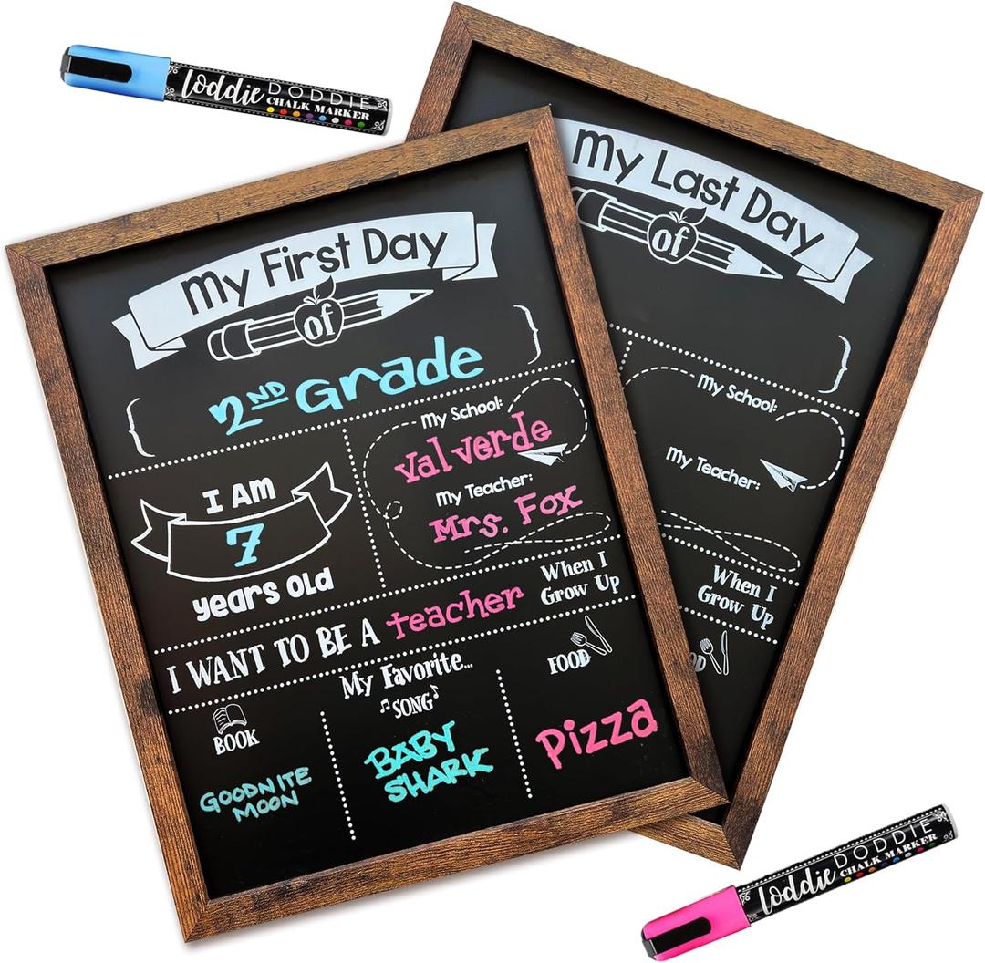 Loddie Doddie 2-Sided Chalkboard Sign - 14 x 11 in Rustic Brown - Magnetic Surface for First Day of School Photos - Flip-Over Design for First Day of Kindergarten Sign - End-of-School Keepsake Board