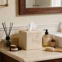 Natural Travertine Textures Tissue Box Cover Square for Home Decor,Resin Heavy Tissue Box Holder for Bathroom Countertop,Tabletop,Bedside Table,Office (Handmade of Resin)