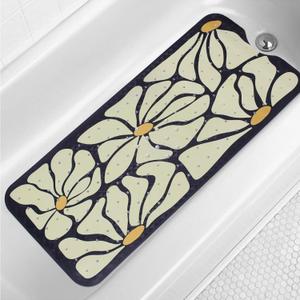 Floral Bathtub Mat Non Slip for Kids Botanical Extra Long Anti Slip Bath Mat for Tub Abstract Flower Bath Shower Mat with Large Drain Holes and Suction Cups Quality Plant Design Bathroom Decor 40x16in