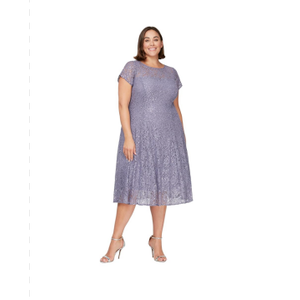 S.L. Fashions Women's Plus Size Sequin Lace Fit and Flare Dress (16P)
