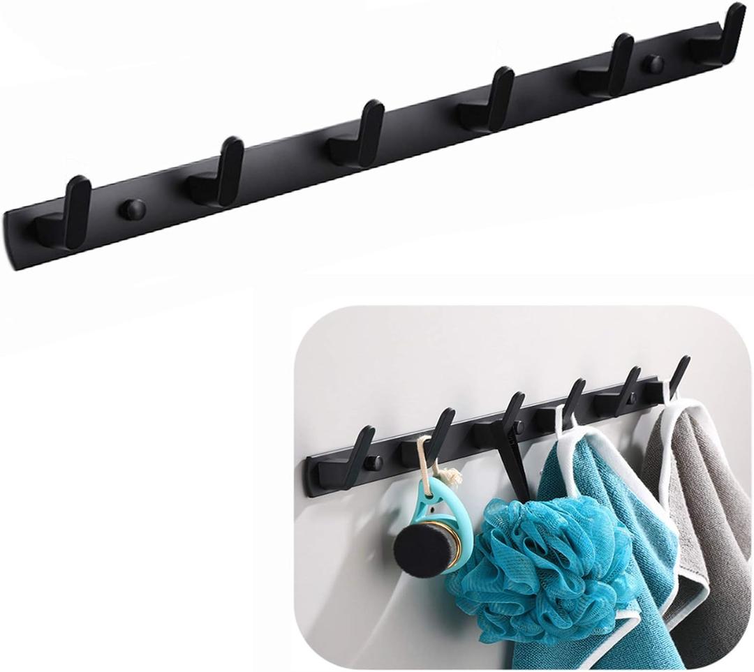 Wall Mounted Coat Racks with 6 Hooks Hanging Holder Towel Rack 21.7"x1.3" Modern Black Hanging for Clothes Entryway Bathroom (6 Hooks)