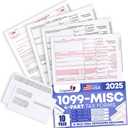 DuryMark 1099 Misc Tax Forms 2025 with Envelopes, 10 Vendor Kit for 4 Part Tax Form, Compatible with QuickBooks and Accountings Software, Self Seal Envelopes, Made in USA